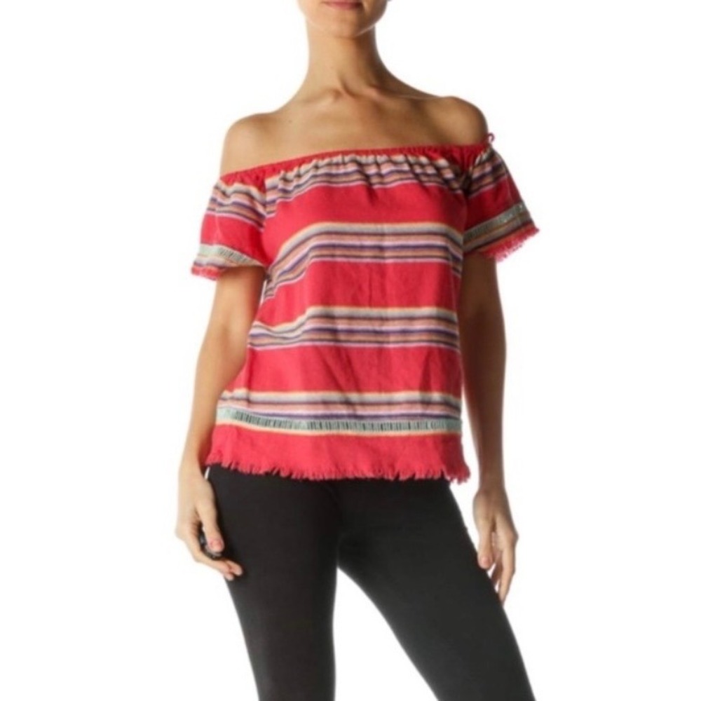 dRA Los Angeles Off The Shoulder Striped Fringe‎ Top Small Anthropologie Beach